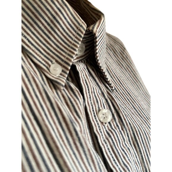 Ralph Lauren Striped Button-Down Short Sleeve Shirt XXL Cotton Brown/Cream - Picture 4 of 10